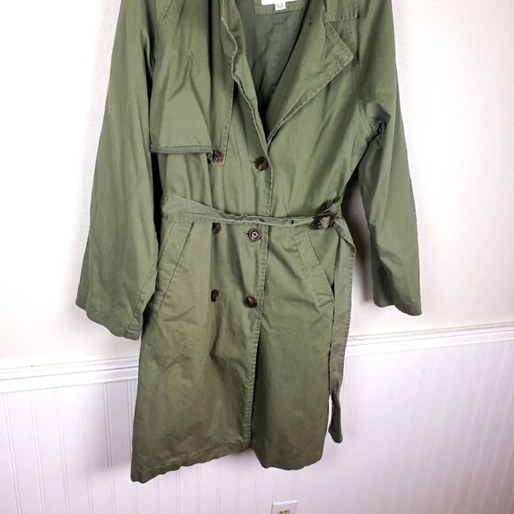 Women's American Eagle Olive Green Long Double Breasted Trench Coat Size XL - Picture 7 of 14